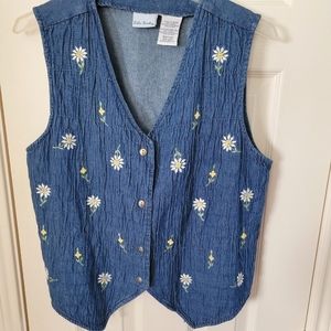 VTG 90s Bobbie Brooks Denim Vest with Flowers - Size Small (fits big)